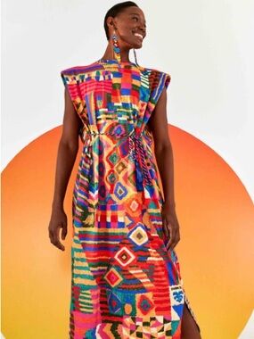 FARM Rio Summer Patches Midi T-shirt Dress with Tie Waist